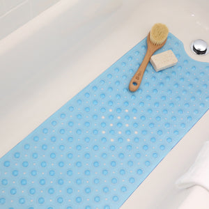 Extra Long Blue Vinyl Bath Mat - Latex Allergen Free & Anti Bacterial & Anti-Slip (39”L x 16"W)