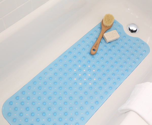 Extra Long Blue Vinyl Bath Mat - Latex Allergen Free & Anti Bacterial & Anti-Slip (39”L x 16"W)