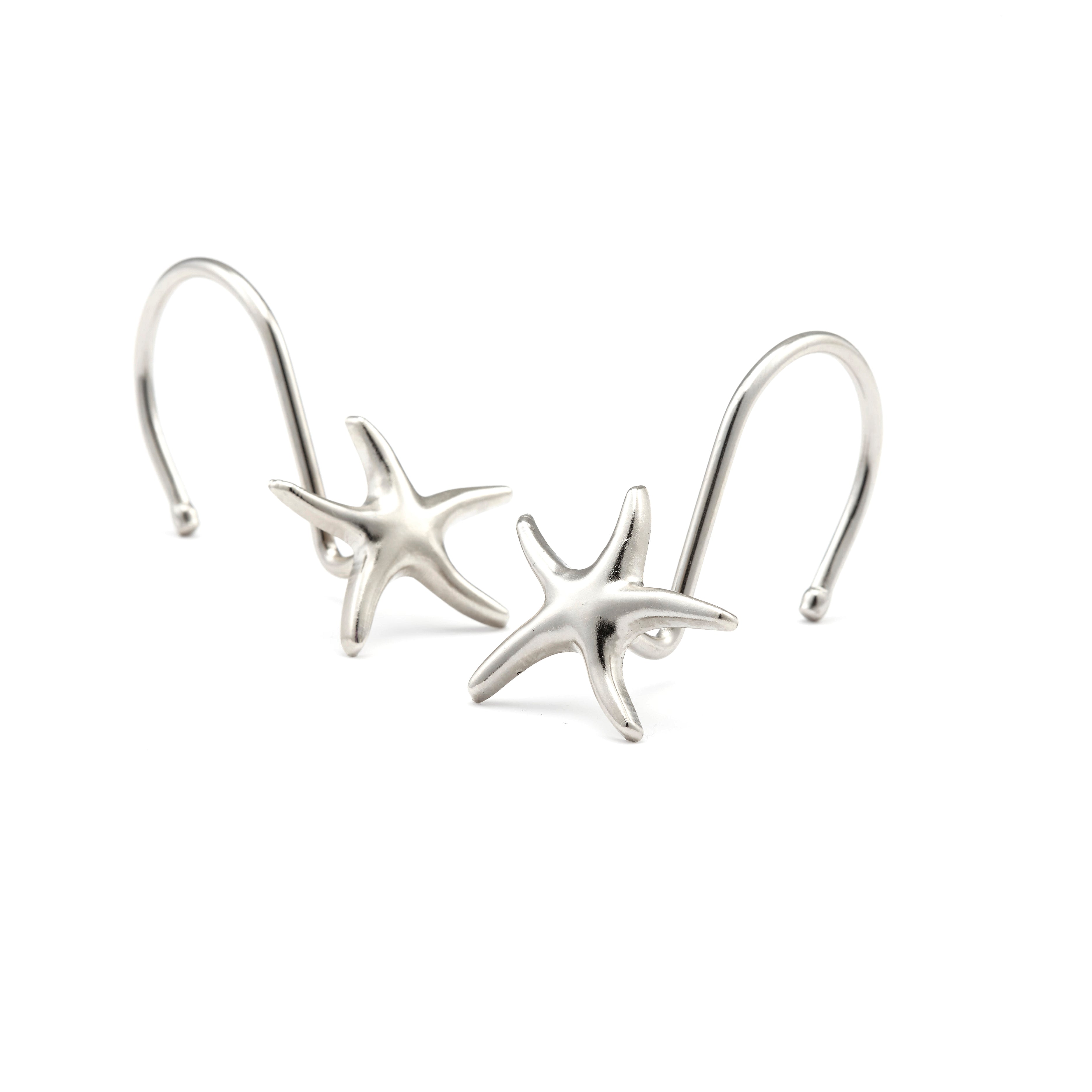 Hermosa Collection Decorative Star Shaped Silver Chrome Shower Curtain Hooks