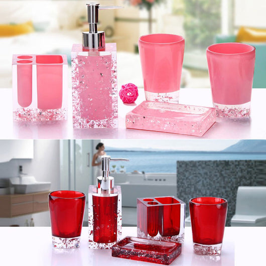 1set Of 4pcs 350ml Simple Pink Bathroom Accessories Set, Lotion  Bottle/mouthwash Cup/toothbrush Holder/soap Dish