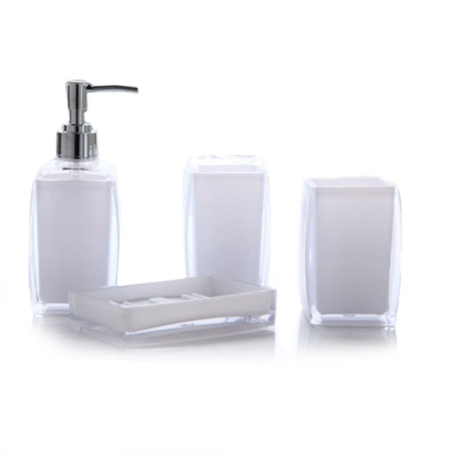 4-Piece Housewares Glass Solid Color Bathroom Accessories Set, Durable Bath  Organizer Includes Soap Dispenser Pump, Toothbrush Holder, Tumbler, Soap